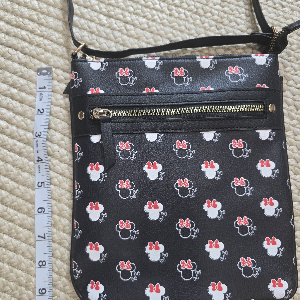 Disney Minnie Mouse Ears Bow Double Zip Pocket Crossbody Messenger Bag - Nwot.